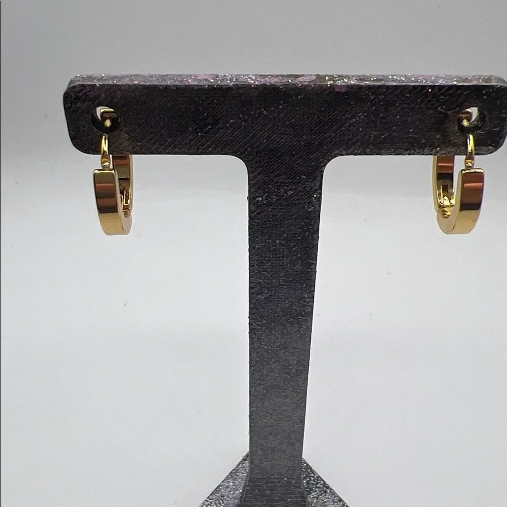 Gold-Tone Over Stainless Steel Huggie Hoop Earrings with Clear Stones